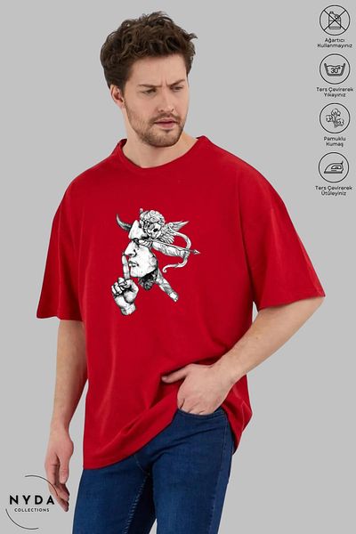 Nyda Collections Unisex Crew Neck Sus Mark Printed Cotton Oversize Short Sleeve T-Shirt