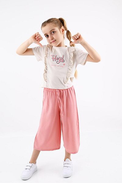 TRENDİMİZBİR Hey Printed Girl's Top και κάτω Σετ