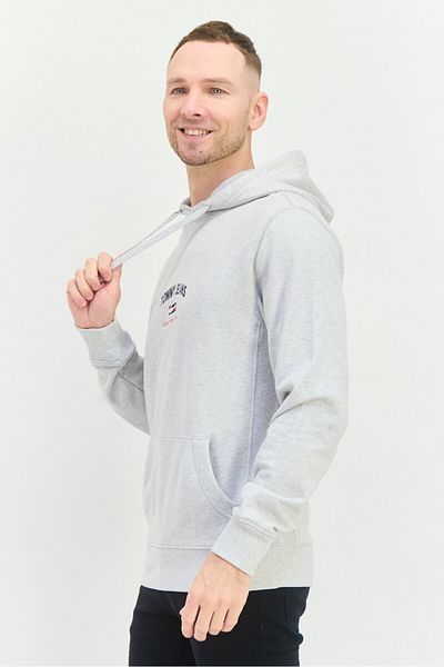 Tommy Jeans Men Hood With Drawstring Long Sleeve Embroidered Logo Sweatshirts, Heather Grey