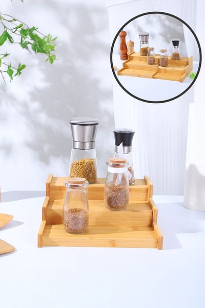 Vadi 3-Tier Adjustable Bamboo Spice Stand – Practical Kitchen Organizer