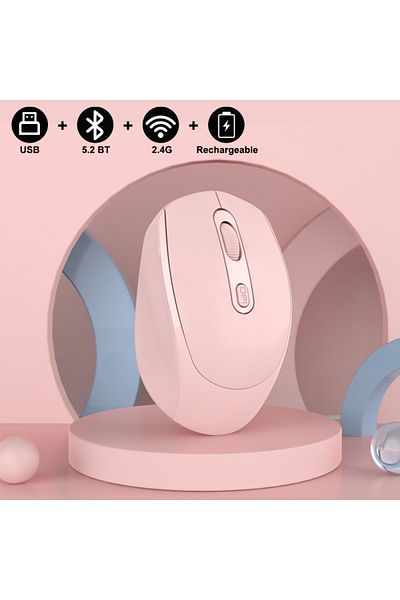 congdi Pink Rechargeable Bluetooth-compatible Wireless Mouse 2.4G Optical Mice with USB RGB 1600DPI Mouse f
