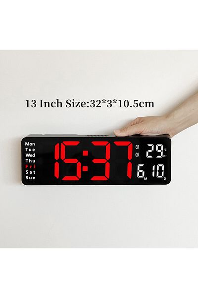 Choice 13 Inch Black Red Large Digital Wall Clock Temp Date Week Display Remote Control Power Off Memory Ta
