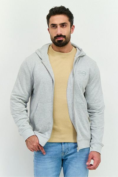 Crosshatch Men Hoodie Embroidered Logo Long Sleeves Sweatshirt, Grey