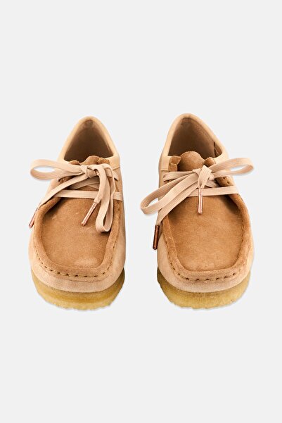 CLARKS Women Standard Wallabee Lace Up Suede Casual Shoes, Beige