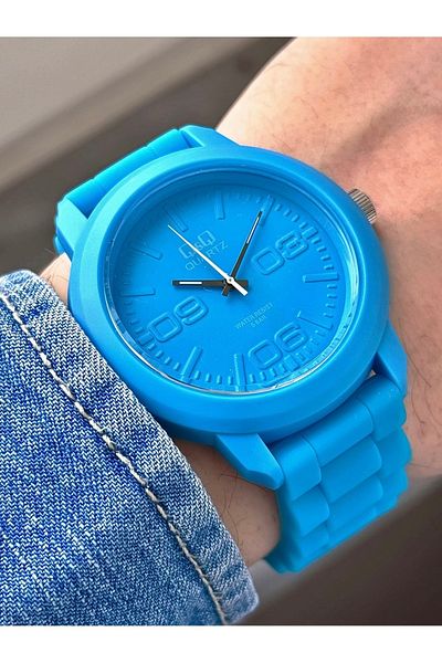 Q&Q Blue Striped Silicone Corded Frame Patterned Women's Sports Watch