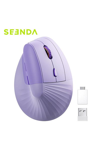 Choice PURPLE Seenda Vertical Wireless Mouse Rechargeable Ergonomic USB & Type C 2 in 1 Receiver Mice for L