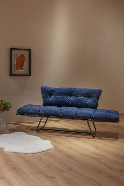 Berta Concept Bhusra Yatak Olabilen Mekanizmalı Ikili Kanepe Kolları Açılan Yataklı Koltuk Lacivert