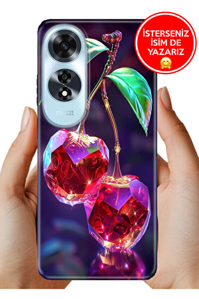 OPPO A60 Kılıf Kamera Korumalı Full Desen Arka Silikon Kristal Kiraz