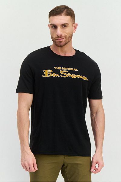 Ben Sherman Men Crew Neck Short Sleeves Brand Logo T-shirt, Black