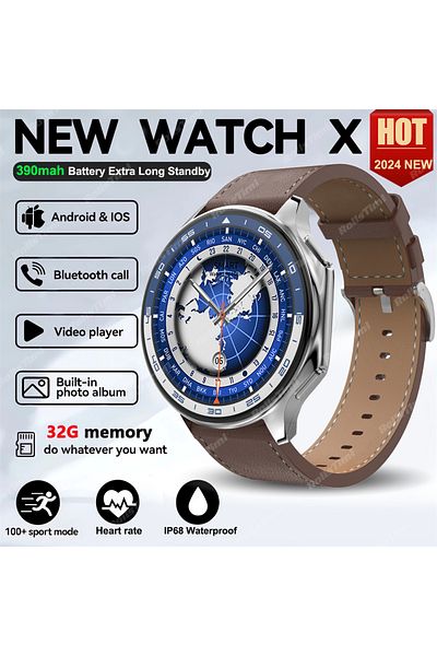 Choice WATCH X Silver Leather 2024 New Smart Watch Men 4G Memory Music MP4 Video Bluetooth Call TWS Earphon
