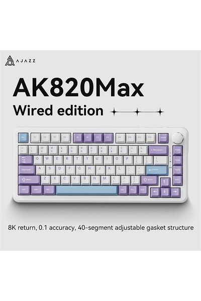 Ajazz لوحة مفاتيح ميكانيكية سلكية بعمود مغناطيسي أرجوانية Ak820max للألعاب سلكية ثلاثية الوضع مخصصة للألعاب