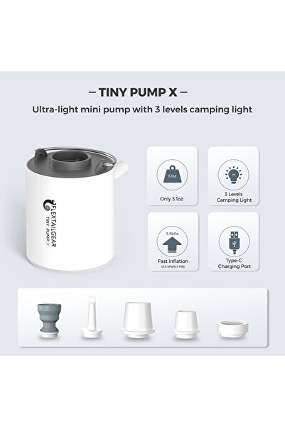 Choice مضخة هواء فليكستيل رمادية محمولة، مضخة تخييم صغيرة مع ضوء، شحن USB-C، ...