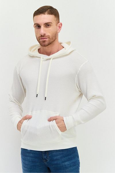 Feat Men Hooded Textured Sweatshirts, Off White
