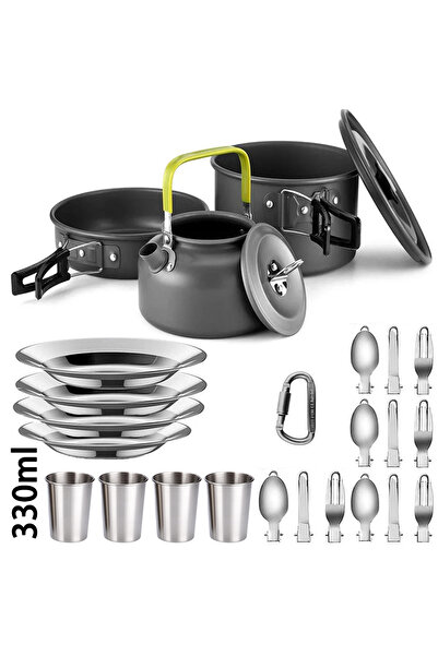 Choice مجموعة أدوات طهي للتخييم في الهواء الطلق من Green-4x330 مصنوعة من الأل...
