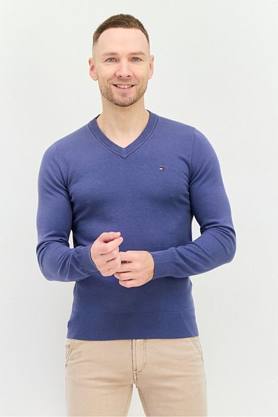 Tommy Hilfiger Men V-neck Embroidered Sweatshirts, Faded Navy