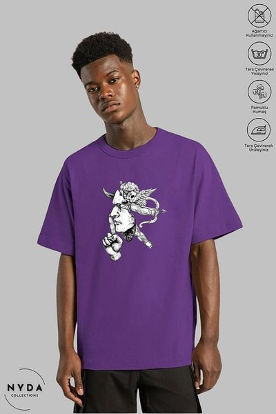 Nyda Collections Unisex Crew Neck Sus Mark εμπριμέ βαμβακερό μπλουζάκι με κοντό μανίκι