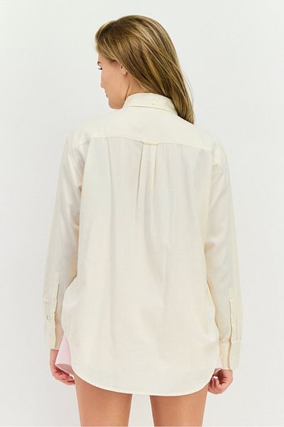 Gant Women Button Down Collar Long Sleeves Solid Shirt, Cream
