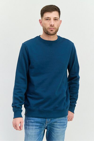 Threadbare Men Crew Neck Brand Logo Long Sleeves Sweatshirt, Teal Blue