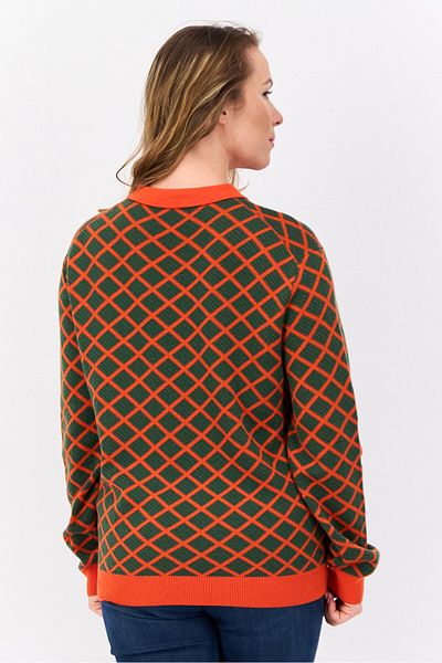 Gant Women Spread Collar Argyle Pattern Sweater, Green