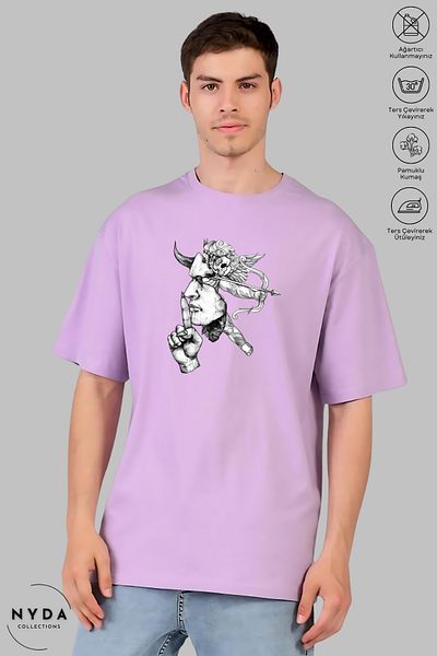 Nyda Collections Unisex Crew Neck Sus Mark εμπριμέ βαμβακερό μπλουζάκι με κοντό μανίκι
