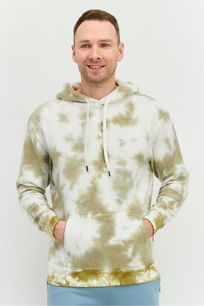 Feat Men Tie Dye Print Fleece Hooded Sweatshirt, White/khaki