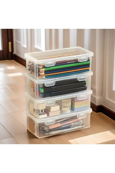 Choice 4pcs 1/4pcs Large Clear Plastic Storage Boxes with Hinged Lids Ideal for Jewellery Ornaments Home Su
