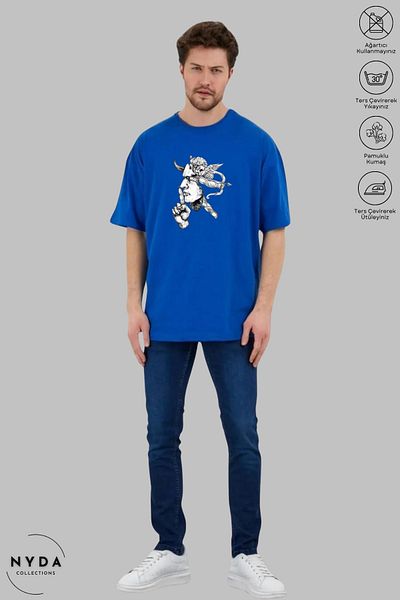 Nyda Collections Unisex Crew Neck Sus Mark εμπριμέ βαμβακερό μπλουζάκι με κοντό μανίκι