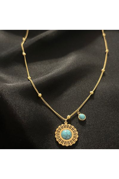 Zeyn Turquoise Stone Gold Steel Necklace