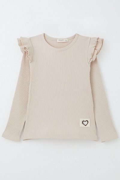 Breeze Beige Girl's Long Sleeve T-Shirt with Shoulder Fsr Detail 5-10 Years