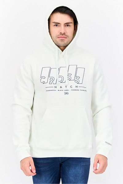Crosshatch Men Hood With Drawstrings Graphic Print Long Sleeves Sweatshirt, White