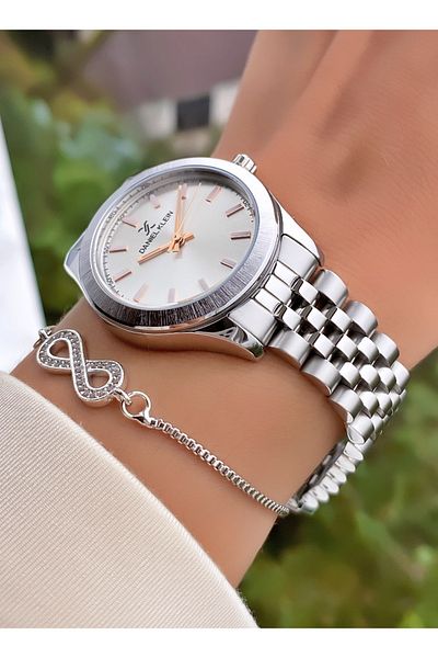 Daniel Klein Silver Color Waterproof Small Case Women's Wristwatch - Bracelet Gift