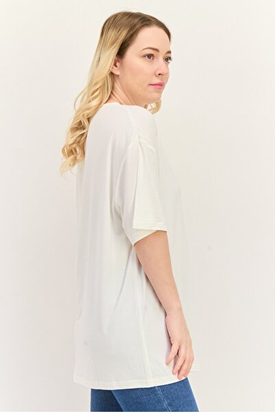 Steve Madden Women Round Neck Short Sleeves Graphic Print T-Shirt, Cream