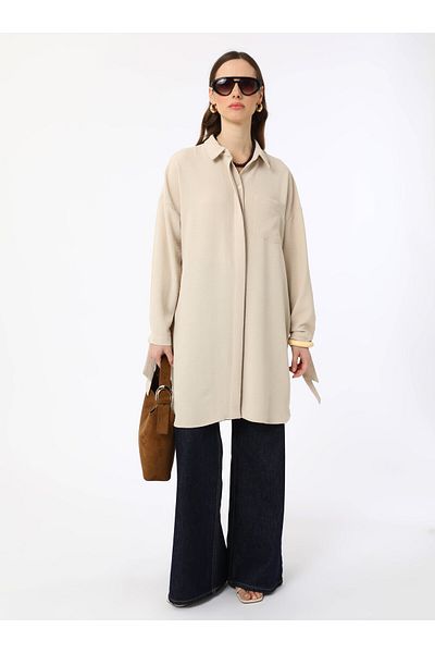 Refka Tunic with Cuff Binding Detail - Stone Color - Refka