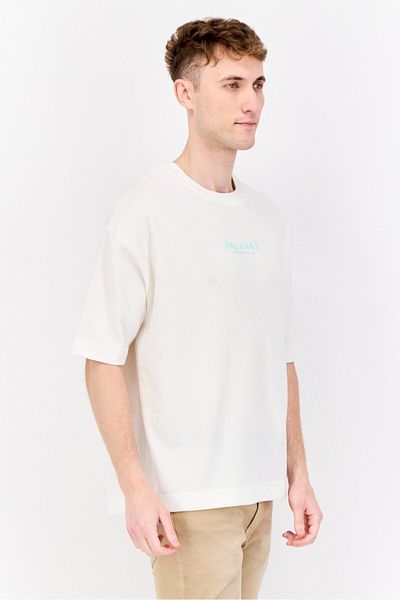 BLANK ESSENTIALS Men Crew Neck Short Sleeve Brand Logo T-shirt, Off White