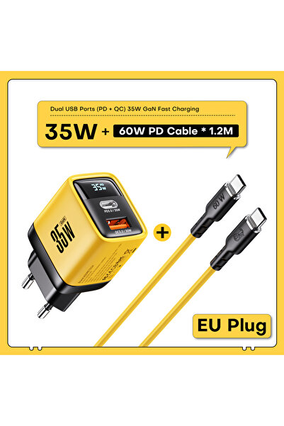 Choice شاحن USB بمقبس الاتحاد الأوروبي مع كابل 35 وات GaN وشاشة LED لهاتف IPh...