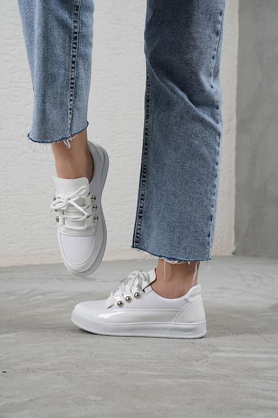 Beyond Λευκό Sneaker - Λουστρίνι BYNDK96 Model Γυναικεία Παπούτσια