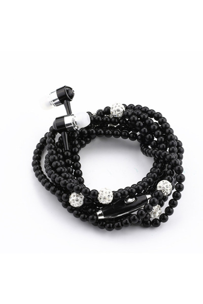 Choice1 black Pearl Necklace Earphones Pink rhinestone Jewelry Headphones Wit...