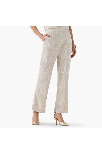Iconic WAVY GOLD IVORY JACQUARD KNIT KNOT BLOUSE