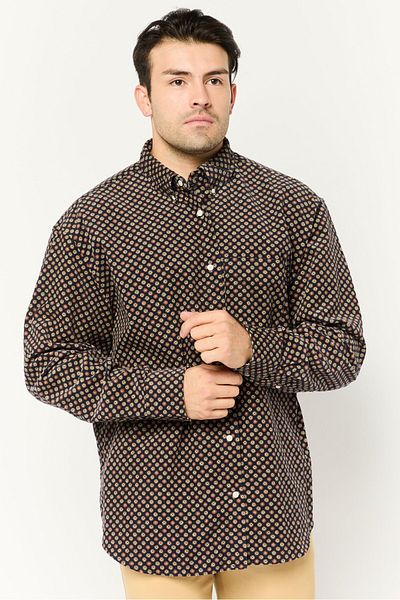 Gant Men Relaxed Fit Allover Print Long Sleeves Casual Shirt, Blue Combo