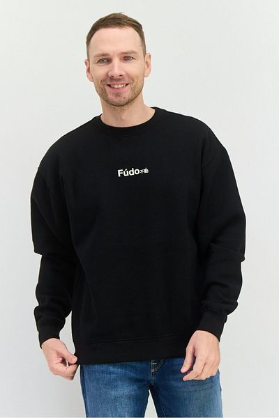 Fudo Men Crew Neck Long Sleeve Graphic Print Sweatshirt, Black