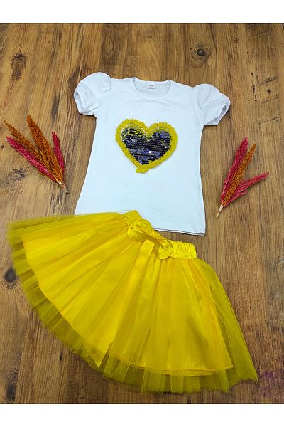 Trendy Mall Girl's Tutu Skirt and Lycra Sequined Combed Cotton Suit 23 April Show Outfit