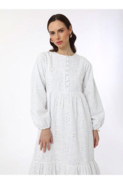 Refka Φόρεμα Hijab από ύφασμα Brit Buttoned Brode - Λευκό - Refka