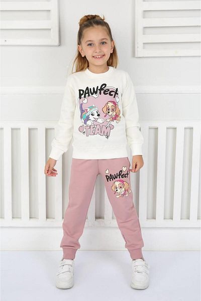 TRENDİMİZBİR طقم بناتي مطبوع عليه فريق Dried Rose Pawfect