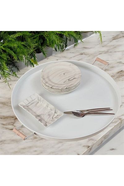 Arma House 51 Cm Country Style Large Size White Tray