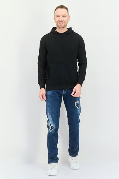 Brave Soul Men Hooded Plain Long Sleeve Sweatshirt, Black