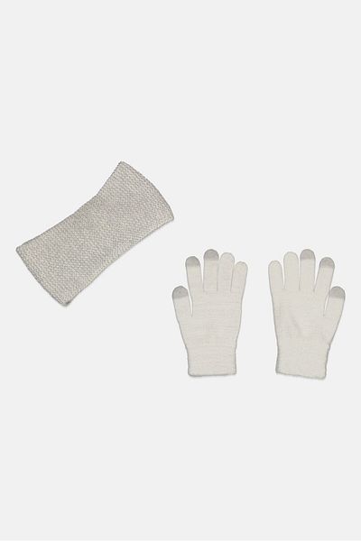 ELLE Women Textured Gloves With Head Scarves, White