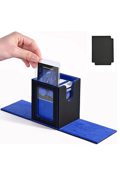 Choice Deep Blue New Window 100 Card Box Card Storage Box High-grade Pu Leather Container Game Card Holder