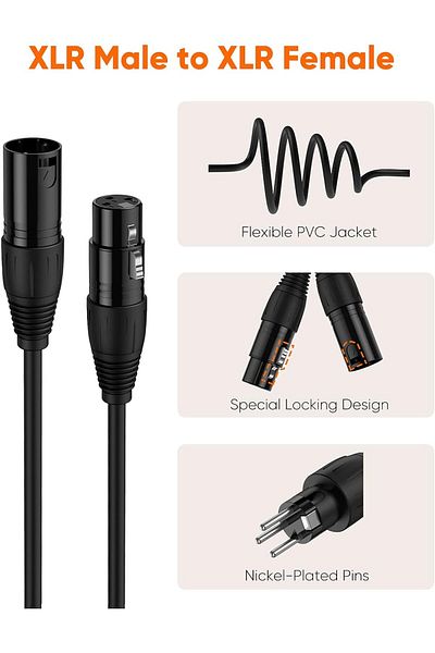 Choice كابل XLR للتسجيل على مسرح DJ بطول 3 أمتار وميكروفون وواجهة صوتية Phantom Power ووحدة خلط وكابل XLR ثلاثي السنون