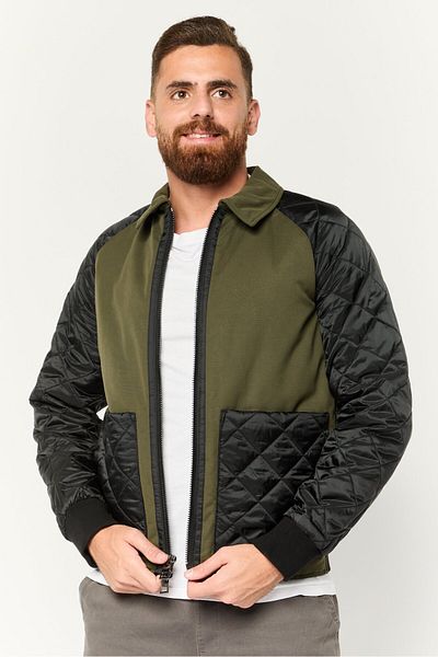 Michael Kors Men Two-tone Full Zip Quilted Jacket, Olive