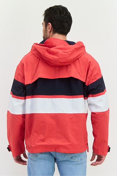 Perry Ellis Men Embroidered Logo Half Zip Hooded Jackets, Red
